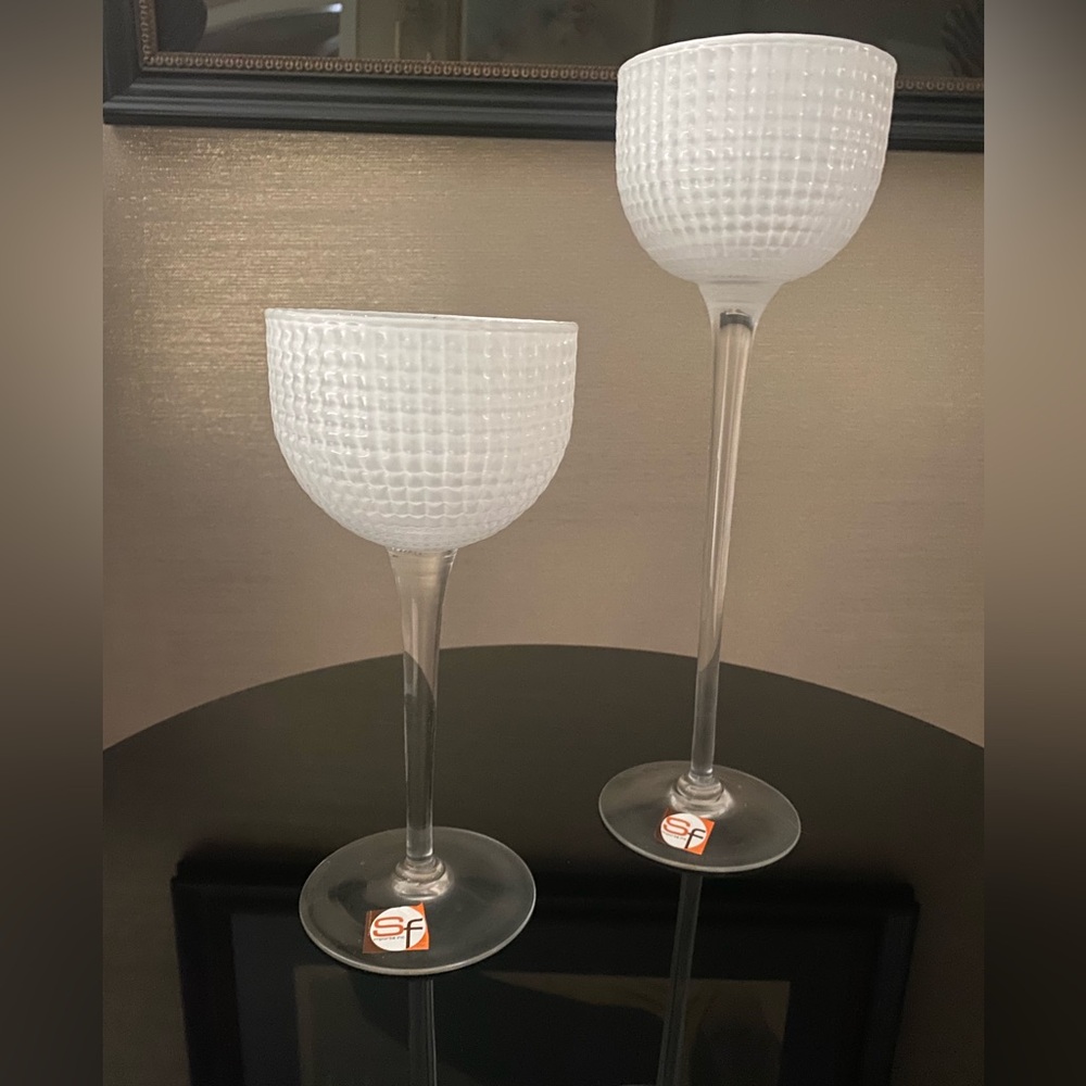 Textured White Milk and Clear  Glass Candle Stick Holders